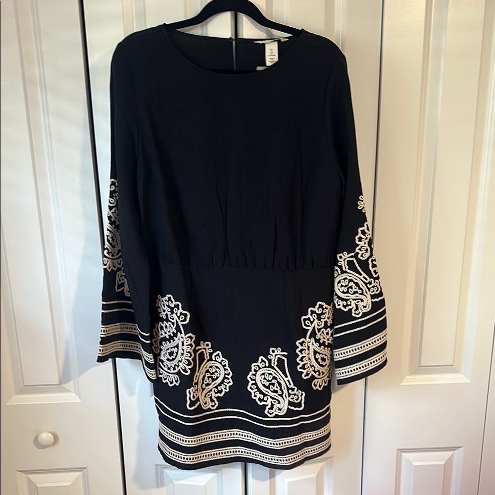 H&M Black Dress with Cream Paisley Embroidery